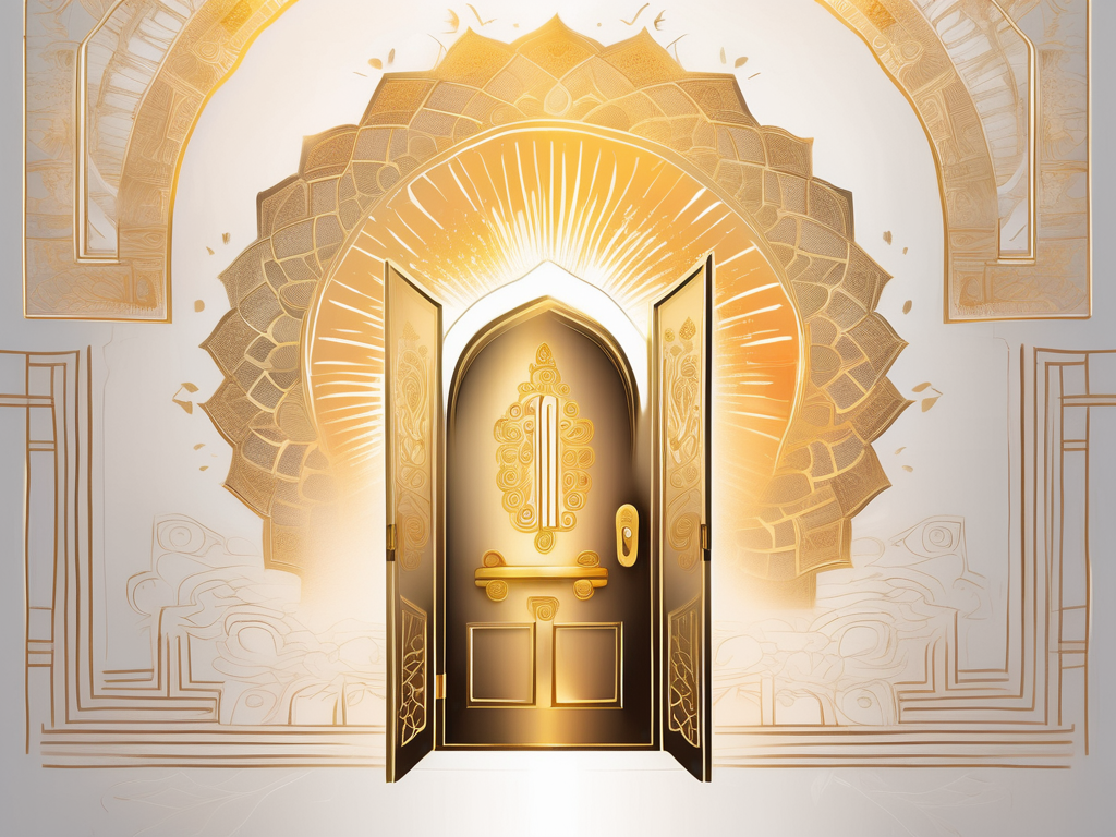 A golden key opening a symbolic door with radiant light shining through