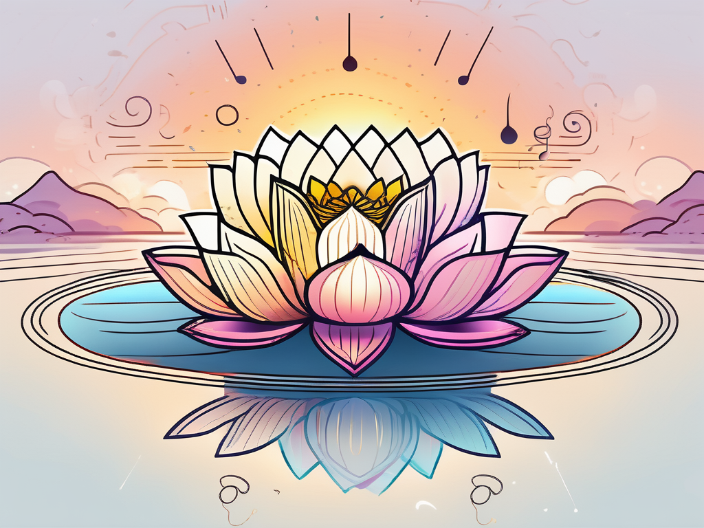 A radiant lotus flower floating on a serene body of water