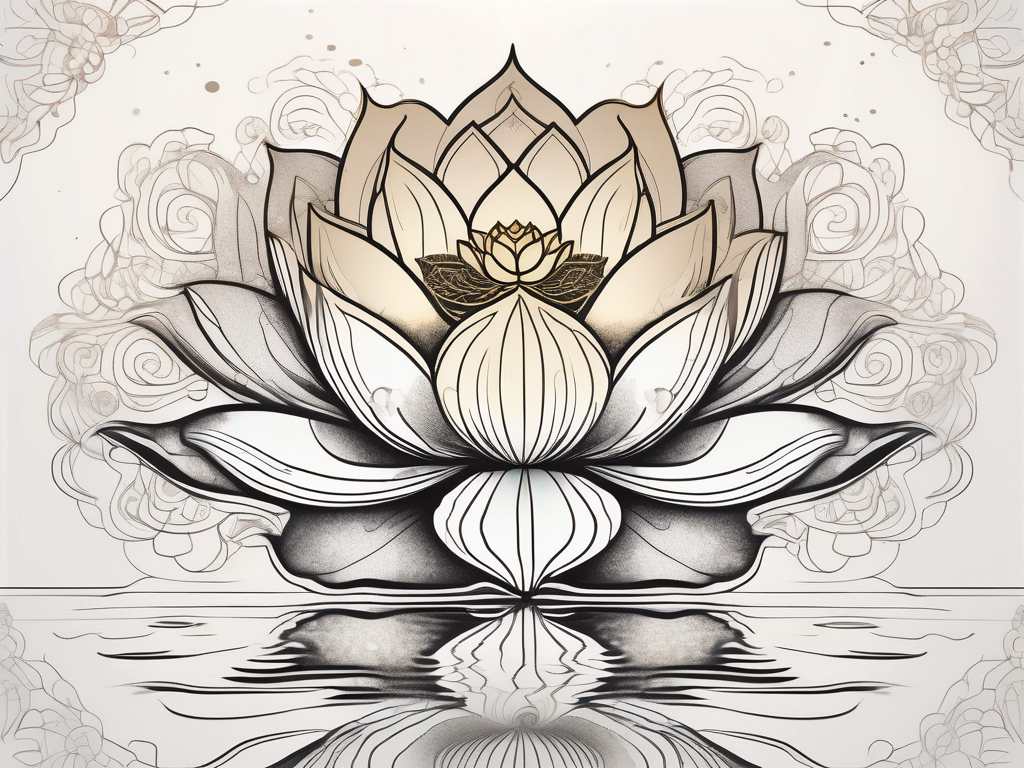 A lotus flower in full bloom sitting atop a serene body of water