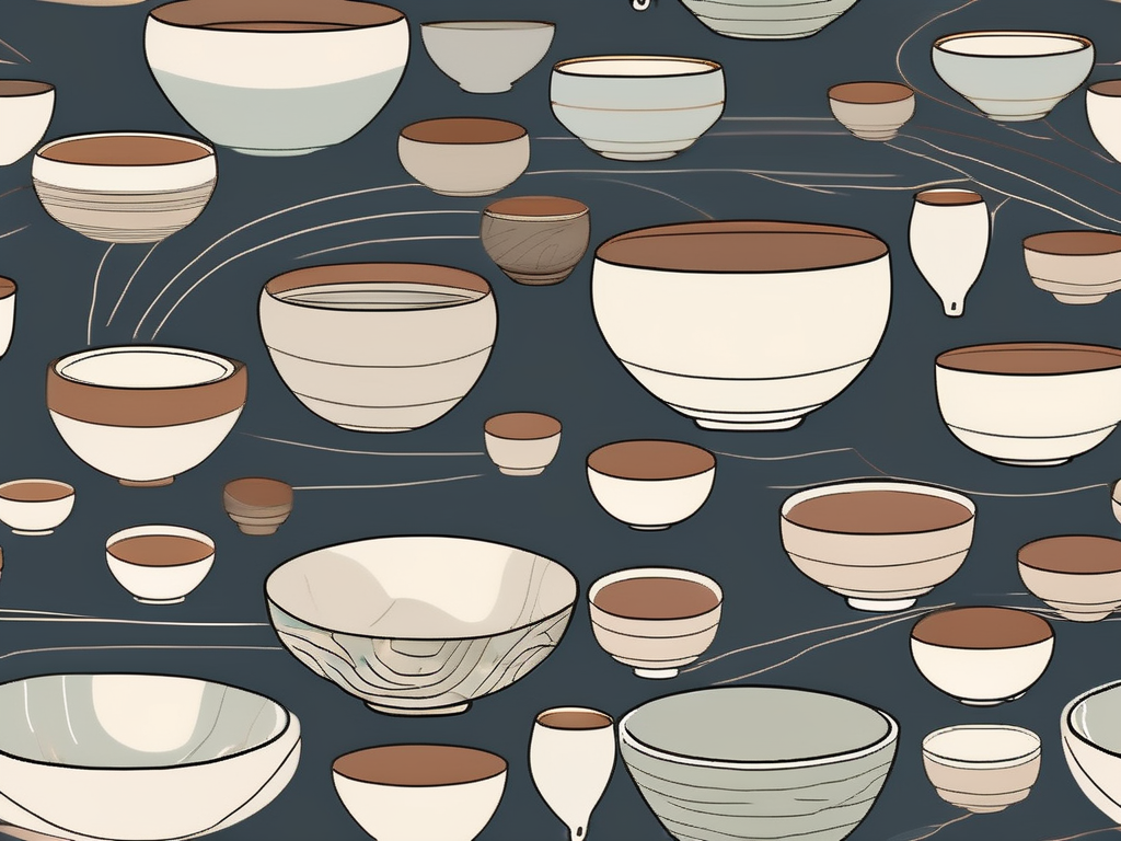 Various types of singing bowls arranged aesthetically