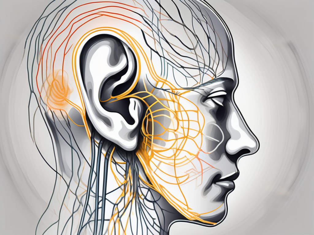 A human ear with highlighted auricular nerve pathways