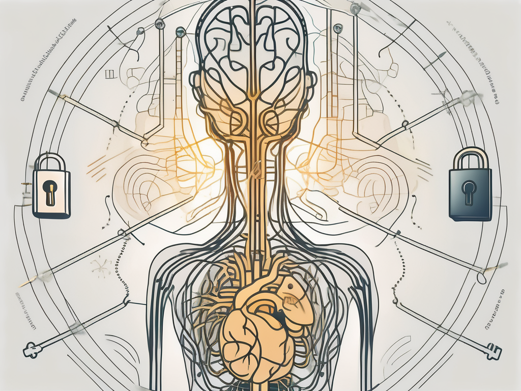 A human nervous system highlighting the parasympathetic nerves with a radiant glow